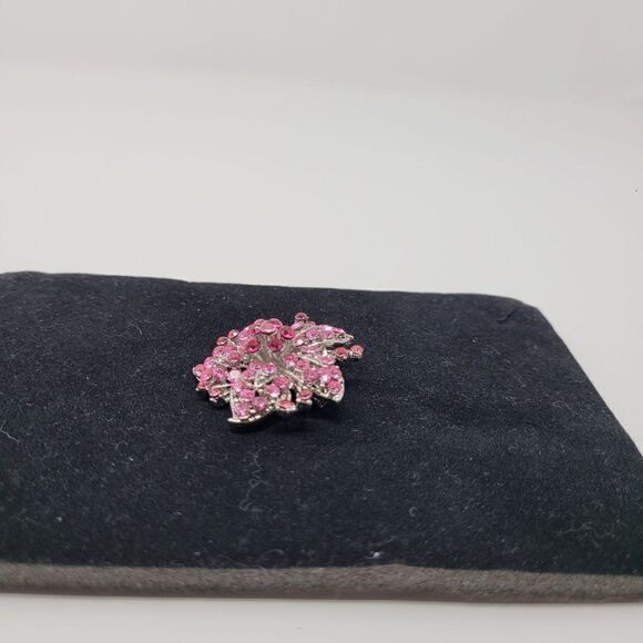 Vintage Floral Flower Brooch Pin Pendant Pink Purple Rhinestone Silver Tone - Picture 4 of 7